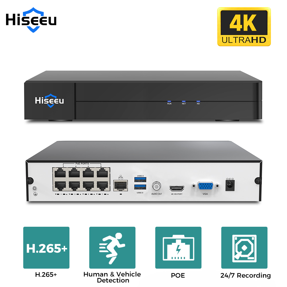 Home Security With Camera - Hiseeu 8 Kanallı 4K PoE NVR