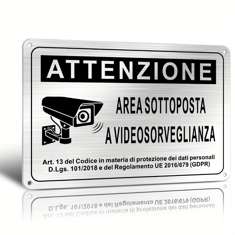 Home Security With Camera - İtalyan Güvenlik Levhası 20X30cm – Alüminyum